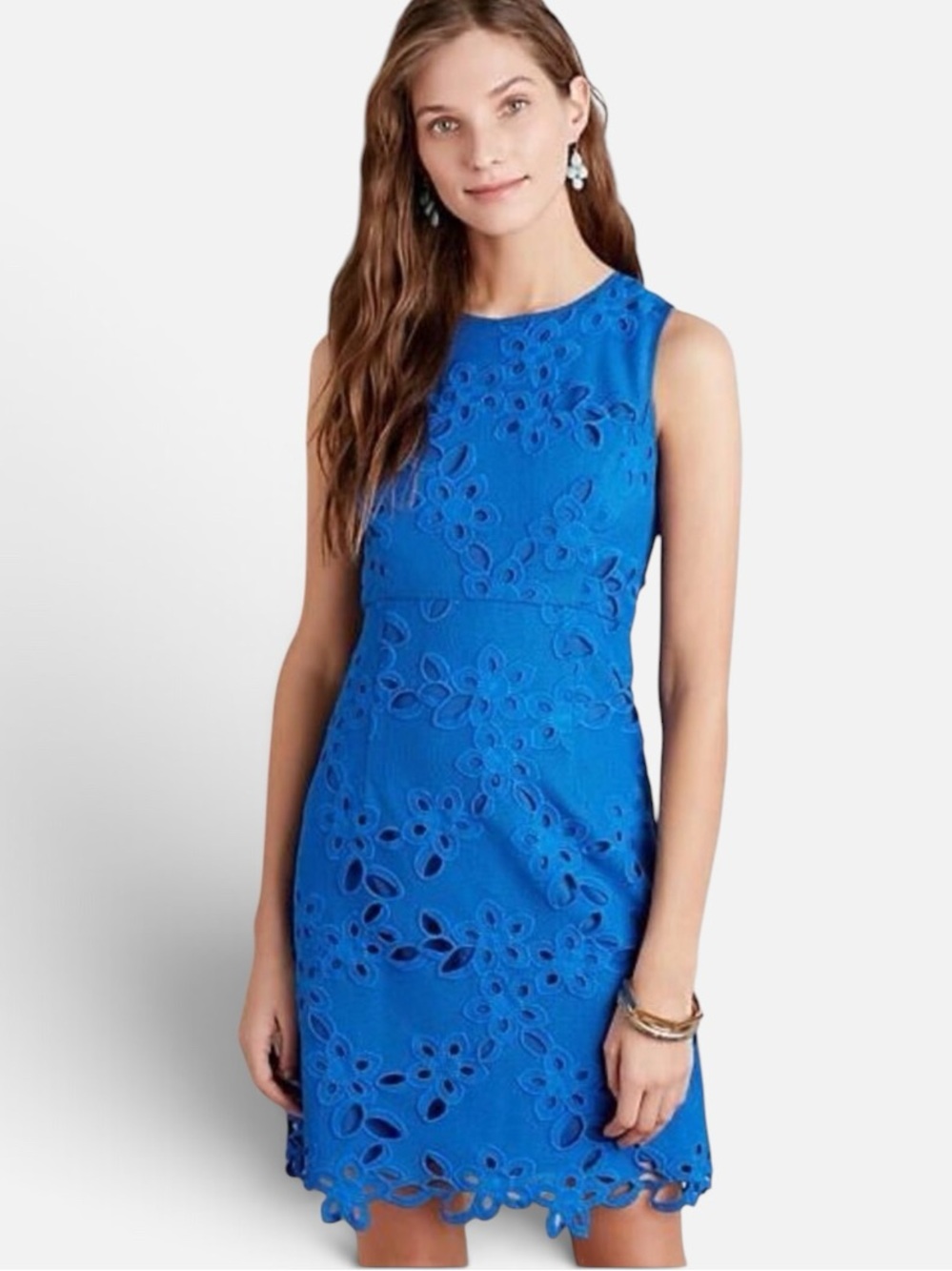 Anthropologie Maeve Arette Royal Blue Eyelet Lace Sheath Dress